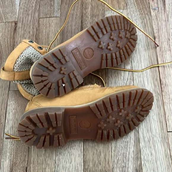 Timberland Crochet Hi Open Weave Woven Knit Tan Leather Boot’s - Picture 2 of 4